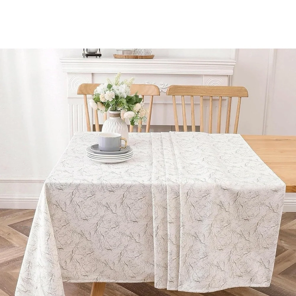 New Majestic Giftware Velvet Rectangle Tablecloth White With Gold Branch Print